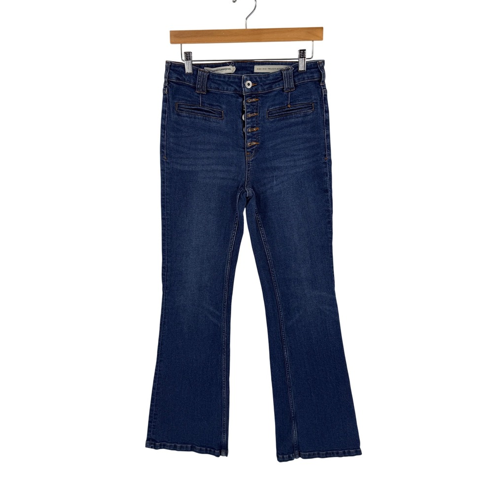 Pilcro and the Letterpress Jeans Blue 28 High Rise Trouser Bootcut Button Fly